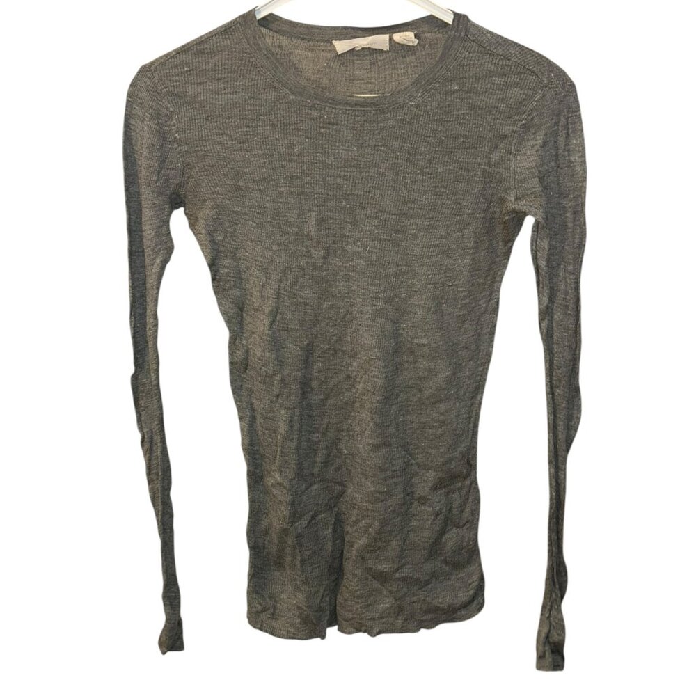 INHABIT silk cotton gray ribbed extra fine long sleeved top shirt S